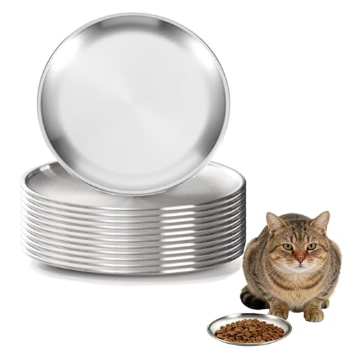 15 Stück Katzennapf Flach Futternapf Katze - 14cm Fressnapf Katze Katzen Napf Katzennäpfe Katzennäpfe Katzenteller Edelstahl Katzenschüssel Katzenfressnapf Kleine