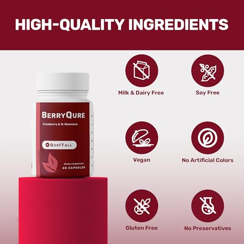 QurItAll BerryQure Cranberry & D-Mannose Supplements for Women - D-Mannose Pills with Cranberry Juice Powder, Hibiscus Flower & Dandelion Herb Supports Urinary Tract Health - 60 Capsules — view 4