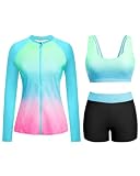 Holipick Blue Pink Gradient Long Sleeve Swimsuits for Women ...