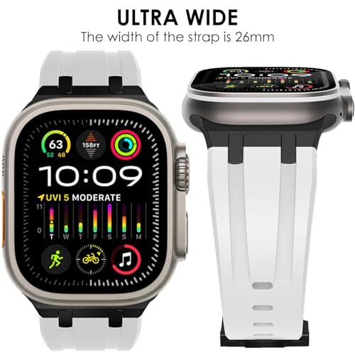 Image of WINGLE AP Luxury Bands for Apple Watch Band Ultra 3 /2 /1 Band Ultra 49mm Series 11 10 46mm 45mm 44mm 42mm SE 3 /2 /1 Series 9 8 7 6 5 4 3 2 1 Men Women, Silicone Rubber Metal Adapter Sport iWatch Bands