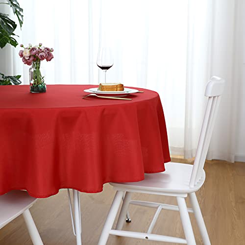 FOLINS&HOME Red Round Tablecloth 48 Inch Waterproof Heavy Duty Wrinkle Free Polyester Fabric Table Cloth, Spillproof Washable Table Cover for Parties, Camping, Picnic, Banquet, Indoor and Outdoor Use - Thumbnail 7