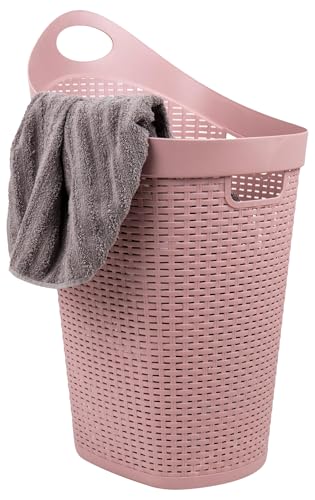 Mind Reader Basket Collection, Mobile Laundry Hamper, 60 Liter (15g/33lbs) Capacity, Cut Out Handle, Ventilated, Integrated Castor Wheels, Pink