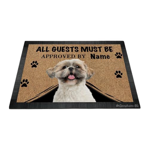 Ganshan Bi Funny Shih Tzu Dog Welcome Doormat All Guests Must Be Approved Floor Mat Custom Door Mat Home Decor Gift for Dog Lover 23.6
