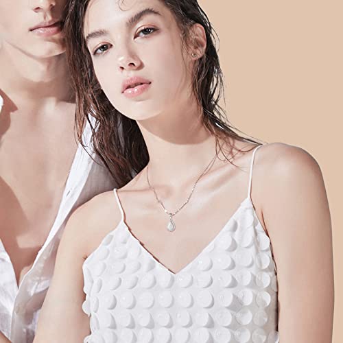 Fancime Sterling Silver White Opal Necklace October Birthstone Fire Opal Halo Waterdrop Teardrop Pear Shape Pendant Fine Jewelry For Women 16”+2” Extender #TOP3