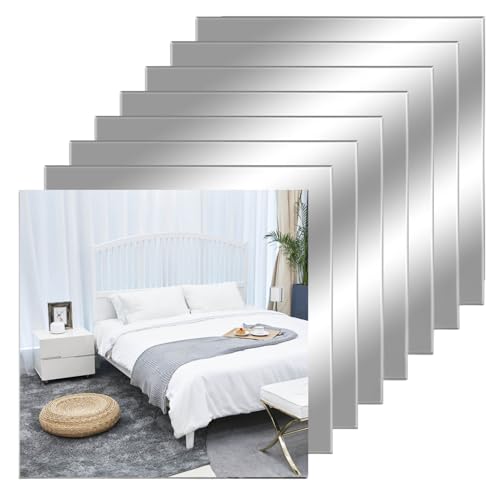 Chuangyinggo 12"x12" Square Self Adhesive Acrylic Mirror Tiles 8 Pack