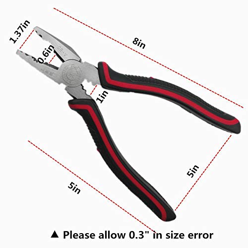 Linesman Pliers 8 Inch Combination With Wire Cutters, Remove Corroded Or Rusted Nails, Black&Red #TOP5