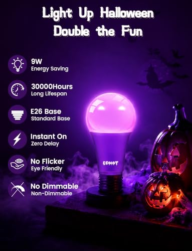 Ecoiot Halloween Light Bulbs, A19 LED Purple Light Bulb, Orange Light Bulb