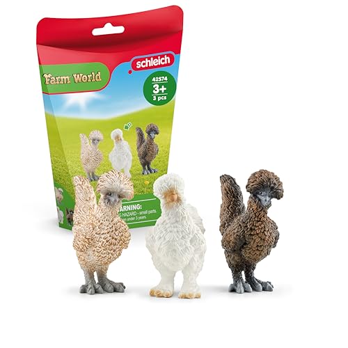 Schleich Farm World Realistic Chickens Playset - 3-Piece Farm and Barn Toy Playset with Realistic Chicken Figurines for Play Time and Imagination for Boys and Girls Gift for Kids Toddlers Age 3+