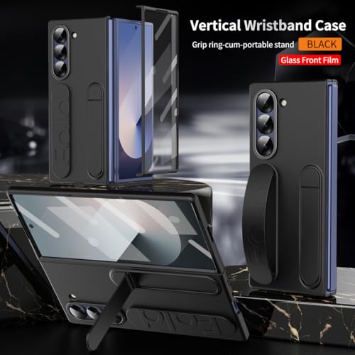 Image of for Samsung Galaxy Z Fold 8 Ultra Protect Case with Wristband Stand, Built-in Screen & Lens Protection Shockproof Full Body Drop Fall Protection.(Black)