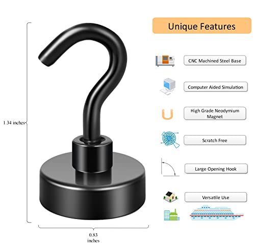 Neosmuk Schwarz Magnethaken,Extra Stark Magnet Haken für Grill, Stark Neodym magnetische haken für Gadgets,Gross Magnetischer Halter für Küche,Klein Starker Haken Magnetisch(6er Pack)