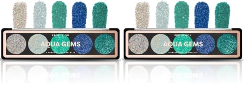 Image of Profusion Cosmetics Glitter Eye Shadow Palette, 5 Shades of Gems - Aqua Gems (4.5g) (Pack of 2)