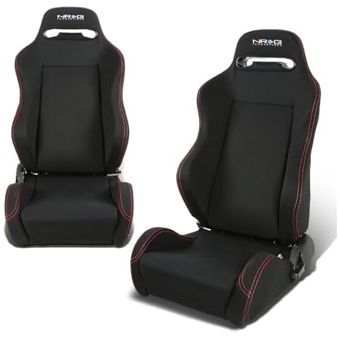 NRG RSC-200 Type-R Universal Reclinable Racing Seats, Driver and Passenger Side, Set of 2, Black Cover