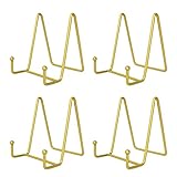 Jewem 4 Pack Plate Stands for Display,Gold Iron Easel Plate Holder Display Stands Metal Frame Holder Stands for Picture Frames,Book,Decorative Plates,iPad and Art(4 Inch)