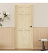 24'' x 80'' 6-Panel Wood Door, Natural Solid Pine Interior Door Slab, Arch Top, Solid Core Wooden...
