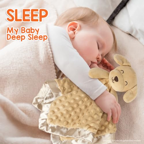 Image of Baby Dog Security Blanket, Soft Puppy Lovey Toy Blanket for Boys and Girls, Snuggle Toy Lovie Newborn Gift, Unisex Stuffed Animals Brown 16 Inch