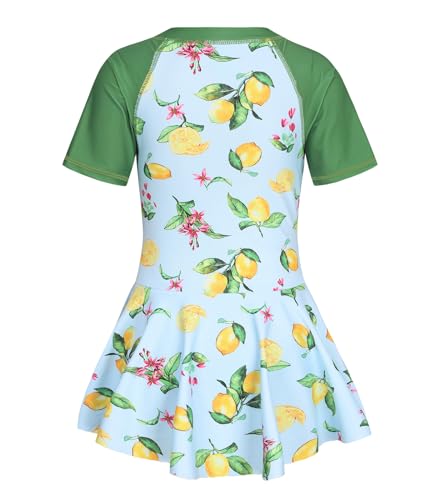 Image of Girls One Piece Swimsuits Bathing Suit for Kids Girls Summer Swim Dress Short Sleeve Swimwear 3-16 Years