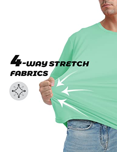 Faskunoie Men's Running Shirts Short Sleeve Crew Upf 50 Sun Protection Quick Dry Rashguard T Shirt Mint Green #TOP5