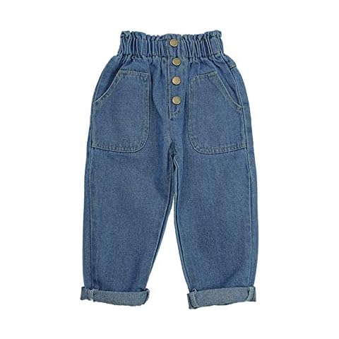 Tiacham Toddler Baby Girl Jeans Casual High Waisted Wide Leg Pant Straight Denim Jean Trousers Baggy (Blue, 12-18 Months) Cover