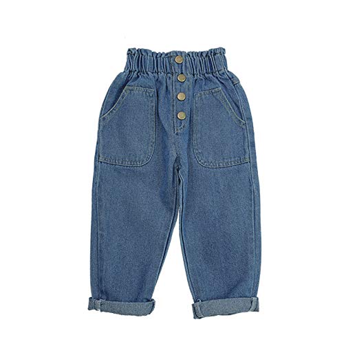 AXYRXWR Little Girls Elastic Waist Denim Jeans/Toddler Newborn Baby Boys Girls Causal Elastic Waist Destroyed Jeans Pants (Blue, 12-18 Months)