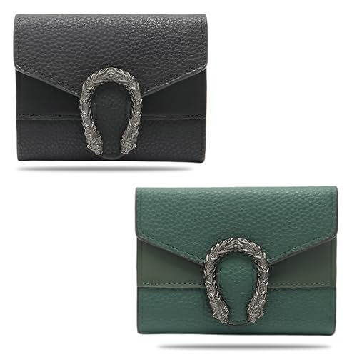 Image of Kraptick Women s Wallet Stylish Compact Purse Clutch with Card & Coin Holder Debit Card Organizer, Travel Wallet & Money Organizer for Women with 8 Card Slots (Black & Green) (Combo of 2)