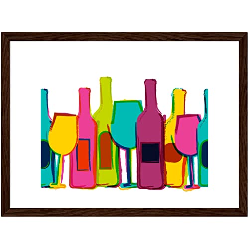Ligne de vin colorée impression d'art encadrée en bois foncé premium