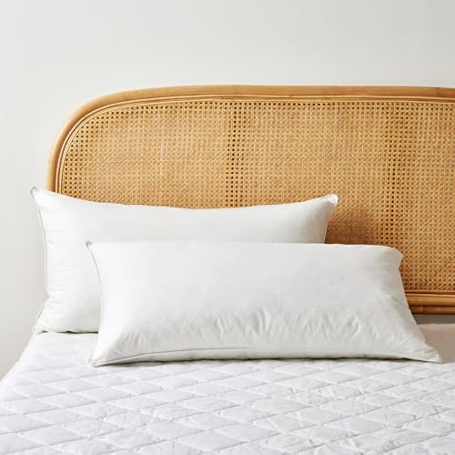 Dreamaker Twin Pack Goose Feather & Goose Down King Size Pillow 50x90cm Lightweight Pillow Set Breathable Temperature Regulation Encased in Natural Cotton Japara Durable Smooth Machine Washable