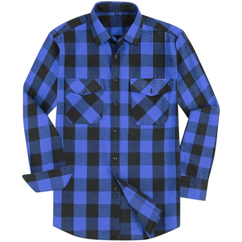 DOKKIA Flannel Shirt for Men Buffalo Plaid Long Sleeve Button Down Casual Jacket (Large, Blue Black Buffalo)