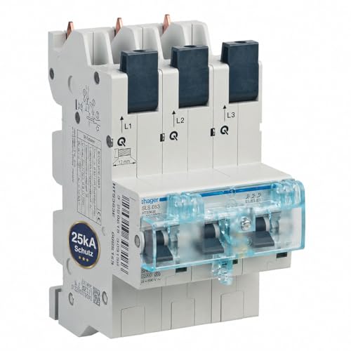 Hager HTS363E SLS-Schalter 63A 3-polig selektiver Hauptsicherungsautomat SHU mit Stecktechnik Hauptleitungsschutzschalter für Zählerschrank Sammelschiene 400V 25kA