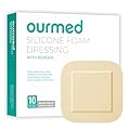 Ourmed Silicone Foam Dressing with Border Adhesive - Large Absorbent Waterproof Bandage for Wound Care, Foot Diabetic Ulcer, Leg Ulcer, 4" x 4", 10 Pack