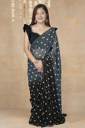 Image of MIRCHI FASHION Women Saree | Georgette Polka Dots Printed Lightweight Daily Wear Sari with Blouse