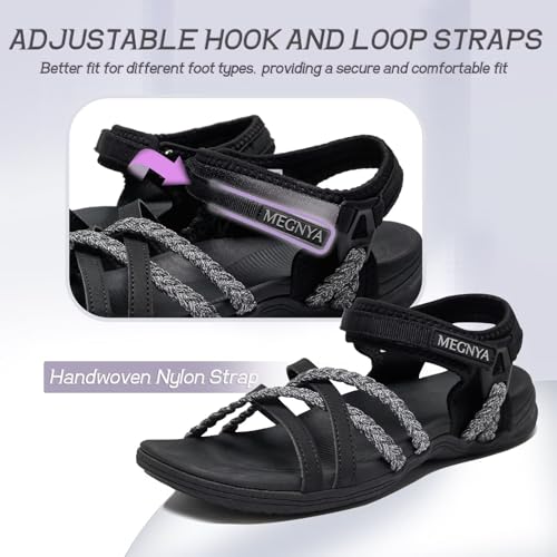 MEGNYA Hiking Sandals for Women, Arch Support Comfortable Walking Sandals Hook Loop Strap, Sports Lightweight Slides4