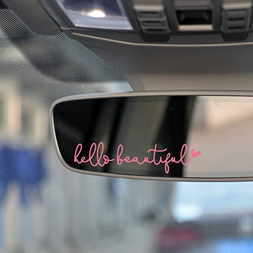 3x Hello Beautiful Rearview Mirror Decal, Vanity Mirror Stickers, Rear View Mirror Vinyl Decal, Car Accessories Gifts, Water Bottle Decal For Women, Car Window Decal, Self Affirmations Decal - Thumbnail 2