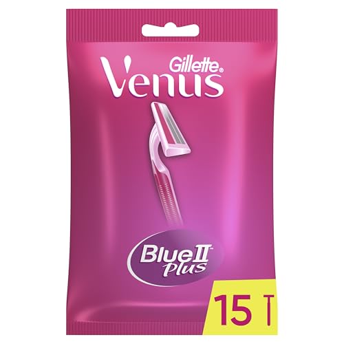 Gillette Venus Blue II Plus Maquinillas de Depilación Desechables para Mujer, Pack de 10+5 Unidades, Maquinillas de Afeitar Mujer de 2 Hojas con Mango Ultragrip Y Banda Lubricante