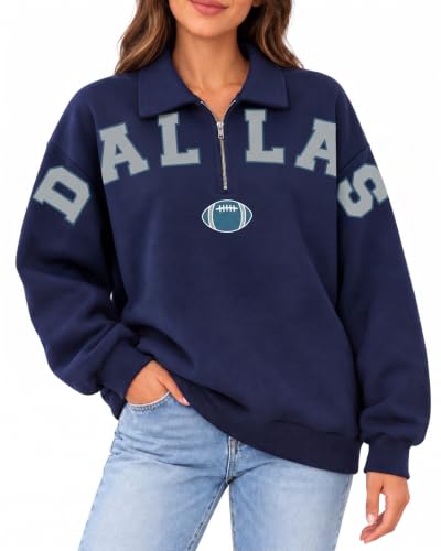 QLIPIN Football Sweatshirt Women Game Day Quarter Zip Pullover Top for Fan - image 1