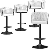 ZCEDZYSW Juego de 4 taburetes de bar, silla giratoria de 360° con respaldo, silla tapizada moderna de altura ajustable, taburete alto para cocina, isla, bar, cafetería, bistró, pub, color negro (azul)