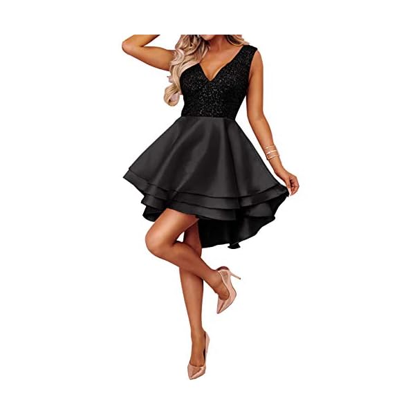 Lrady-Womens-Sequin-Glitter-V-Neck-Skater-Mini-Club-Cocktail-Party-Swing-Dress Lrady Women's Sequin Glitter V Neck Skater Mini Club Cocktail Party Swing Dress, Black, Medium