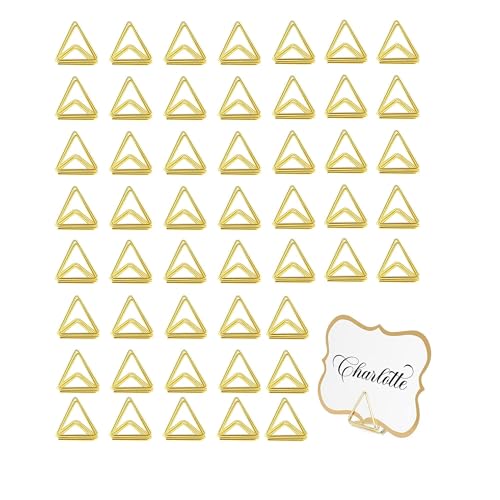VBNZBK Lot de 50 Mini Porte-cartes de Table Triangulaires pour Porte-cartes de Visite, Porte-menus, Porte Numero de Table Mariage, Ornements de Bureau (Doré)