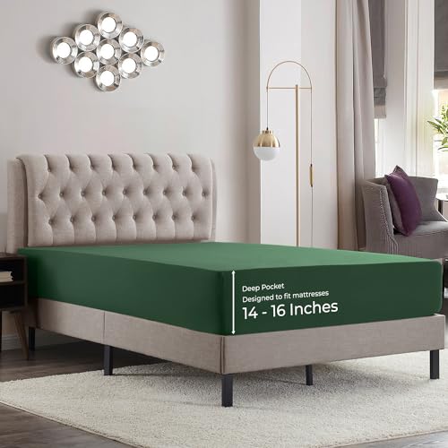 Empyrean 2 Pack King Fitted Sheets - Deep Pocket, Fits 14-16 Inch Mattress, Ultra Soft Microfiber, Fade & Wrinkle Resistant, Shrinkproof, Durable Sheets, Dark Green