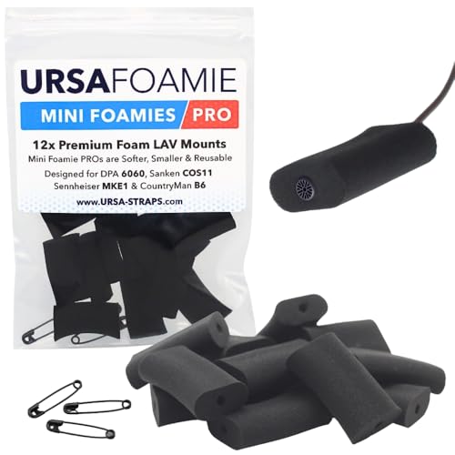 URSA Mini Foamies: Soft Mini Foam Mounts for Wireless Lav Mics. Can be stuck directly to the skin or costume. Fits SANKEN COS11, DPA 6060, Countryman B6, Sennheiser MKE1 (Pack of 12) (Black)