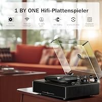 1 BY ONE Plattenspieler mit Lautsprechern, All-in-One Vinyl-Player mit Bluetooth, AT-3600L Tonabnehmer, Riemenantrieb, Phono-Vorverstärker & RCA-Ausgang (33/45 RPM) – Ansicht 6