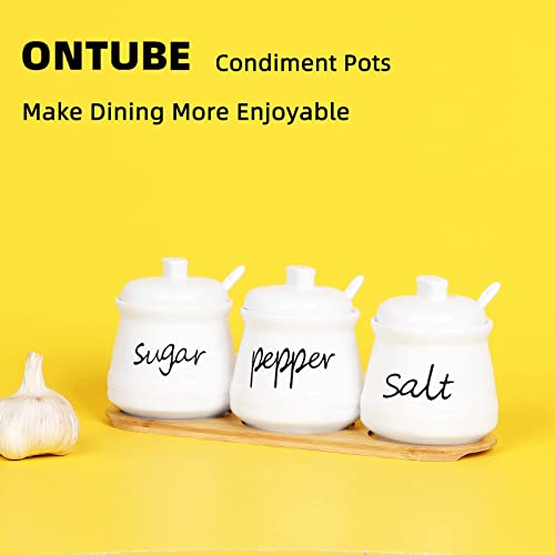 Ontube Porcelain Condiment Pots Set Of 3 With Tray 12Oz White #TOP3