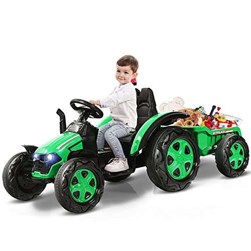 COSTWAY Trattore Elettrico per Bambini con Rimorchio, 2 in 1
