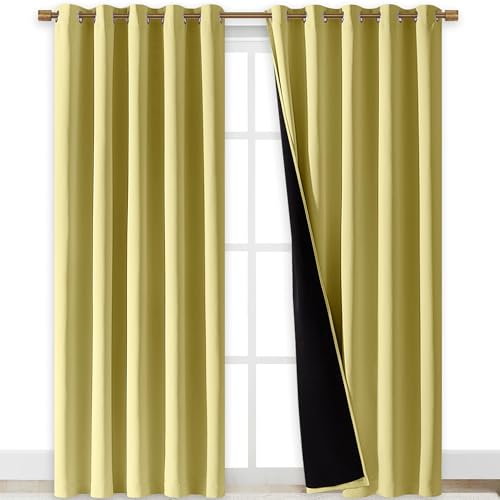 NICETOWN Total Shade Curtains and Draperies, Heavy-Duty Full Light Shading Drapes with Black Liner Backing for Villa/Hall/Dorm Window(Paler Yellow, Package of 2, 70 inches Wide x 95 inches Long)