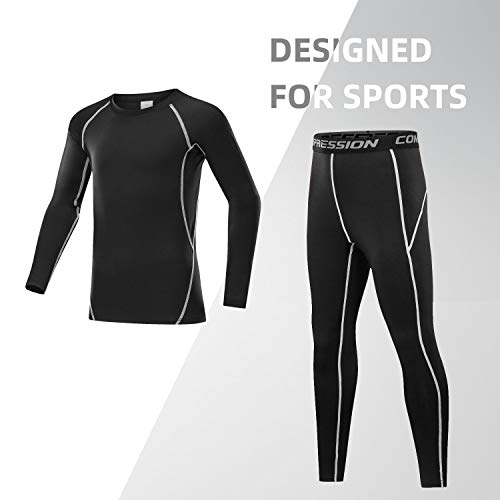 Image of 2 /3 /4 Pcs Boys Girls Base Layer Athletic Compression Leggings and Shirts Thermal Underwear Set Running Pants Tights