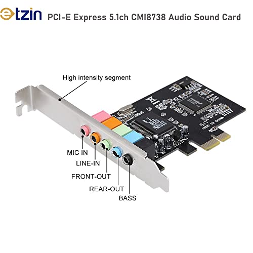 Etzin PCIe Sound Card, 5.1 Internal Sound Card for PC Windows 10 with Low Profile Bracket, 3D Stereo PCI-e Audio Card, - Image 2