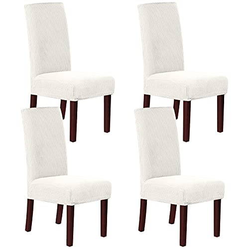 H.VERSAILTEX Stretch Dining Chair Covers Set of 4 Chair Covers for Dining Room Parsons Chair Slipcover Chair Protectors Covers Dining, Feature Textured Checked Jacquard Fabric, Off White