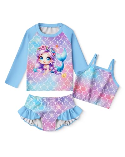 Image of LQSZ Girls Rash Guard Sets Long Sleeves Swimsuit 3 Pieces Tankini Bathing Suit Swimwear for Girls 3-12 Years