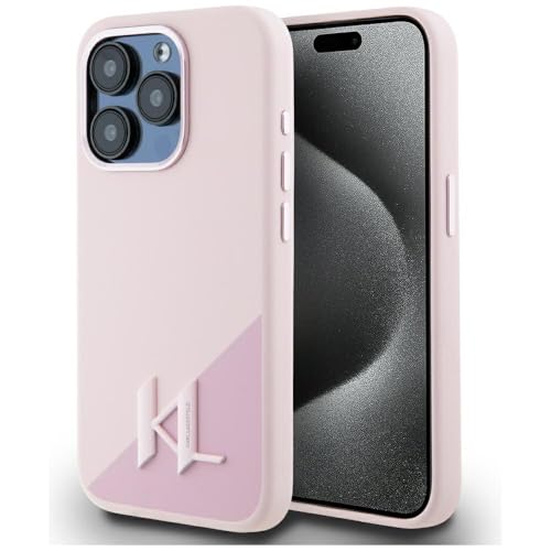 CG Mobile Karl Lagerfeld Coque de Protection en Silicone pour iPhone 15 Pro, Compatible avec MagSafe (Rose)