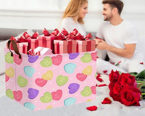 Image of Valentines Day Basket Large Foldable Heart Shaped Storage Box for Gifts Kids Empty Storage Bins Rectangular Toy Organizer Decor (Colorful Love)