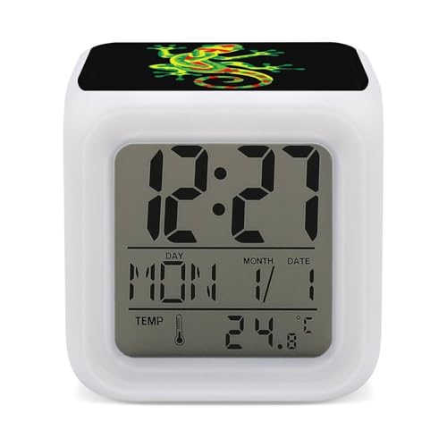 Raggae Rasta Gecko - Reloj despertador digital para dormitorio, pantalla LED, alarmas de noche